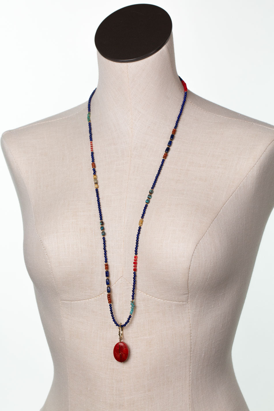 Love One Another 31.5-33.5" Turquoise, Lapis, Red Coral Statement Necklace