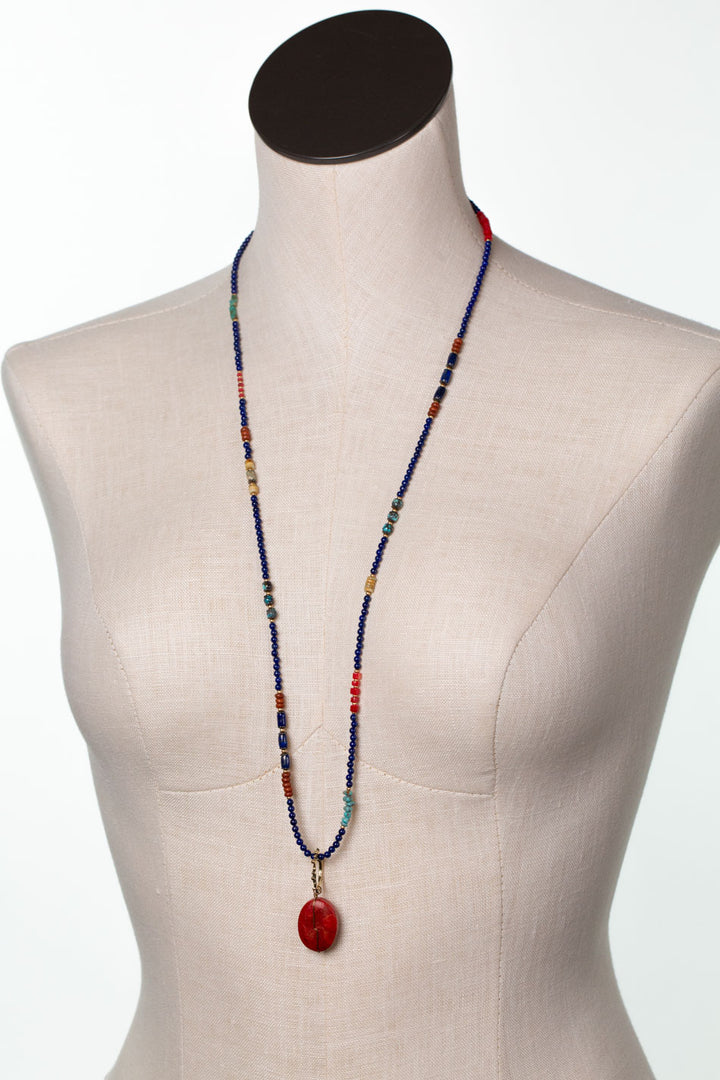 Love One Another 31.5-33.5" Turquoise, Lapis, Red Coral Statement Necklace