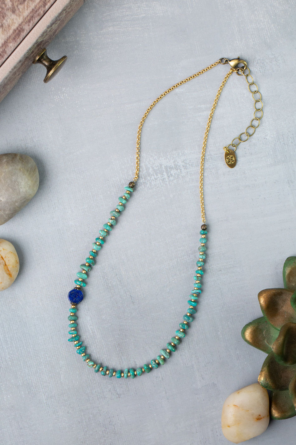 Love One Another 16-18" Turquoise, Lapis Simple Necklace