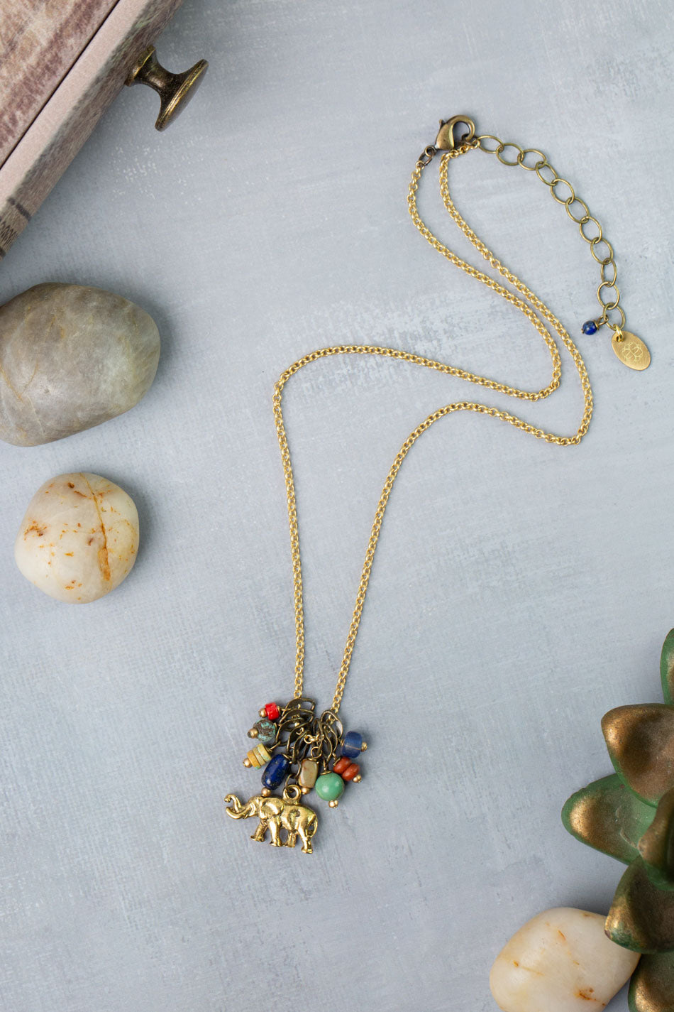 Love One Another 16.5-18.5" Turquoise, Lapis, Wood Cluster Necklace
