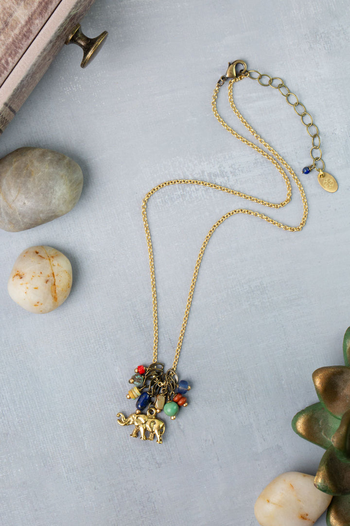 Love One Another 16.5-18.5" Turquoise, Lapis, Wood Cluster Necklace
