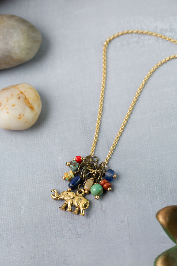 Love One Another 16.5-18.5" Turquoise, Lapis, Wood Cluster Necklace