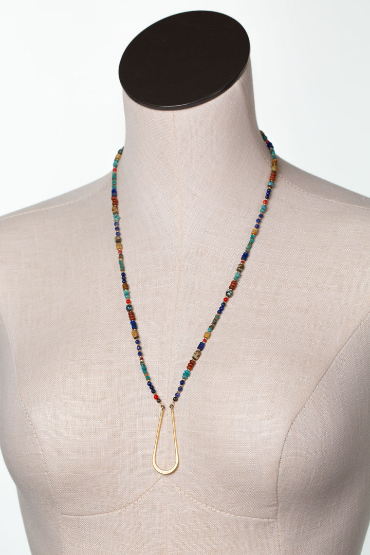 Love One Another 23-25" Turquoise, Lapis, Wood Collage Necklace