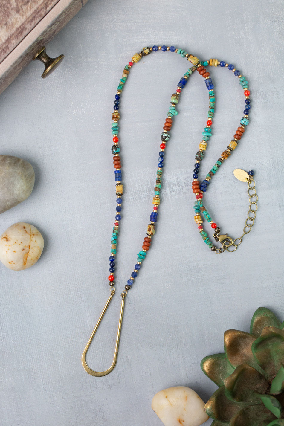 Love One Another 23-25" Turquoise, Lapis, Wood Collage Necklace
