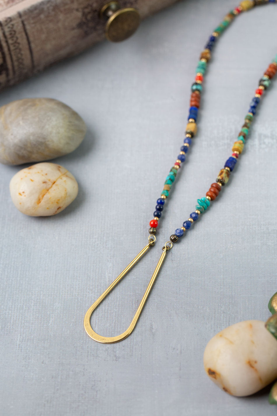 Love One Another 23-25" Turquoise, Lapis, Wood Collage Necklace