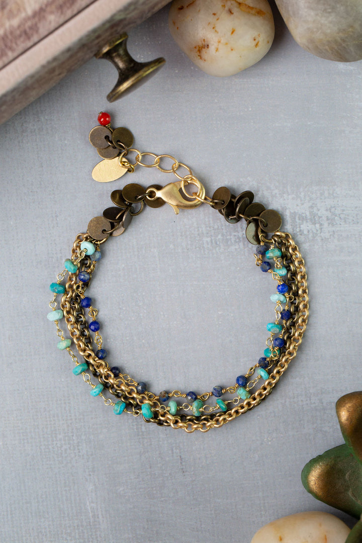 Love One Another 7.5-8.5" Lapis, Turquoise, Red Coral Multistrand Bracelet