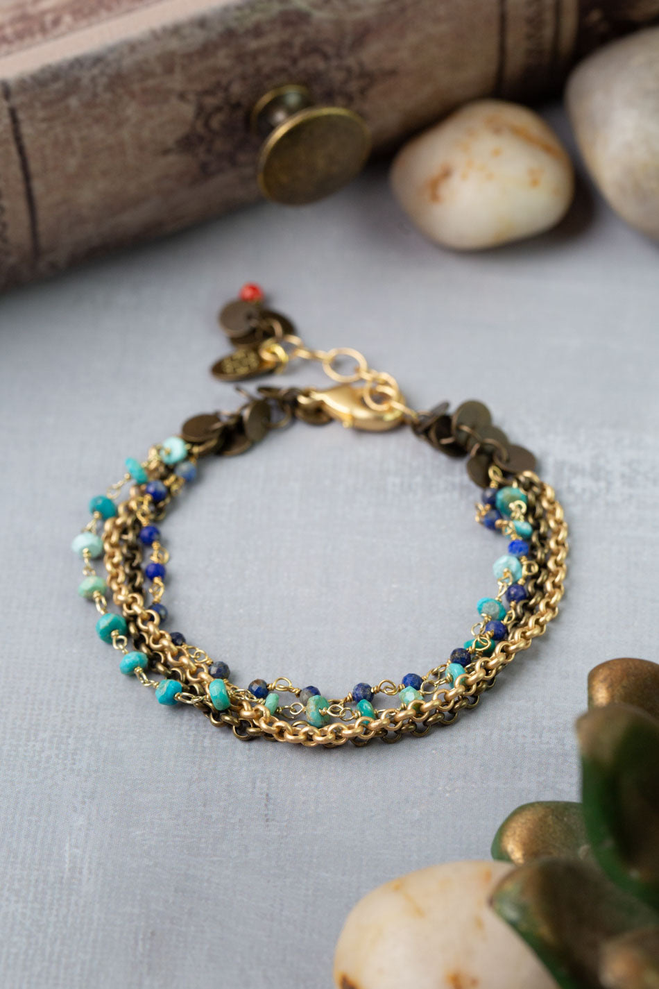 Love One Another 7.5-8.5" Lapis, Turquoise, Red Coral Multistrand Bracelet