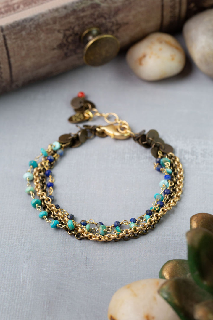 Love One Another 7.5-8.5" Lapis, Turquoise, Red Coral Multistrand Bracelet