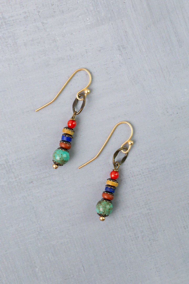 Love One Another Lapis, Turquoise, Red Coral Simple Earrings