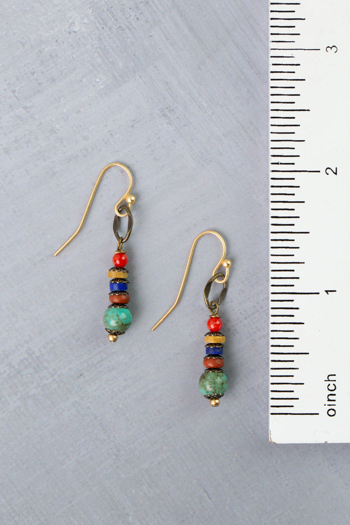 Love One Another Lapis, Turquoise, Red Coral Simple Earrings