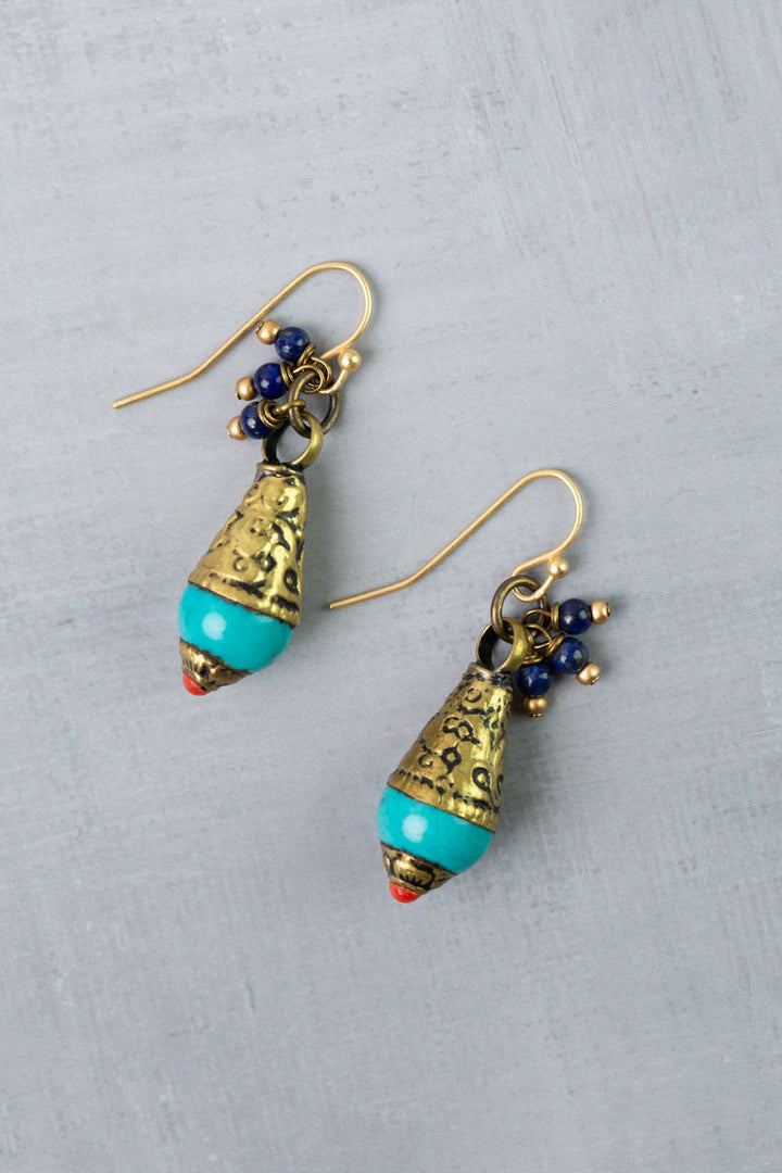 Love One Another Lapis, Turquoise, Red Coral Statement Earrings