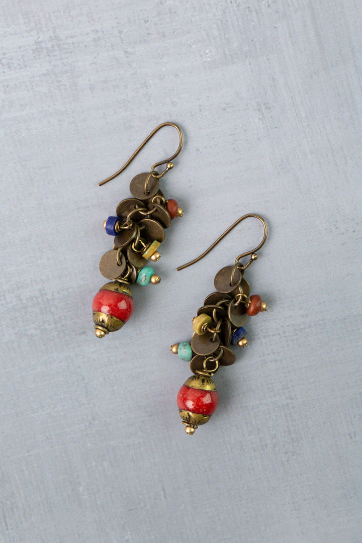 Love One Another Turquoise, Red Coral, Lapis Dangle Earrings