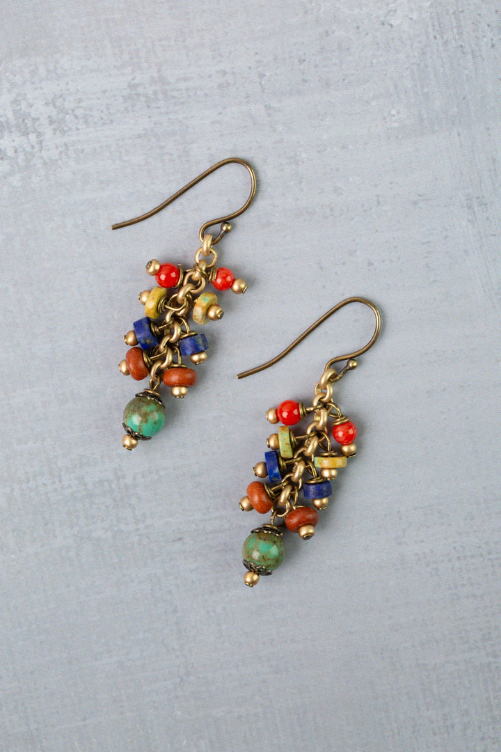 Love One Another Red Coral, Turquoise, Lapis Dangle Earrings