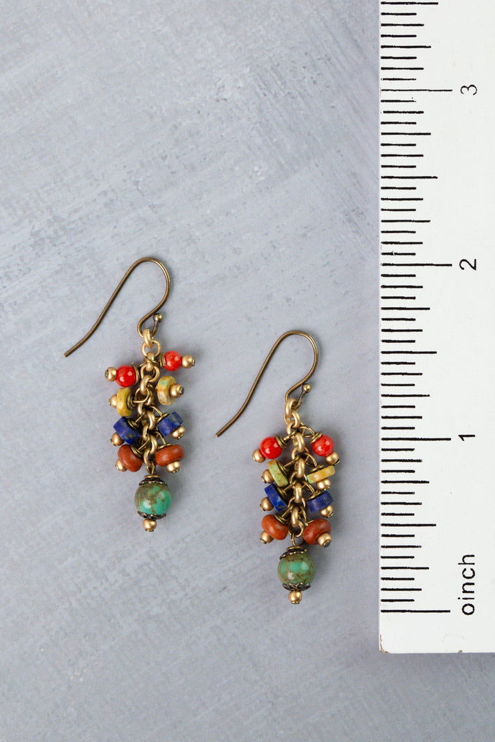 Love One Another Red Coral, Turquoise, Lapis Dangle Earrings