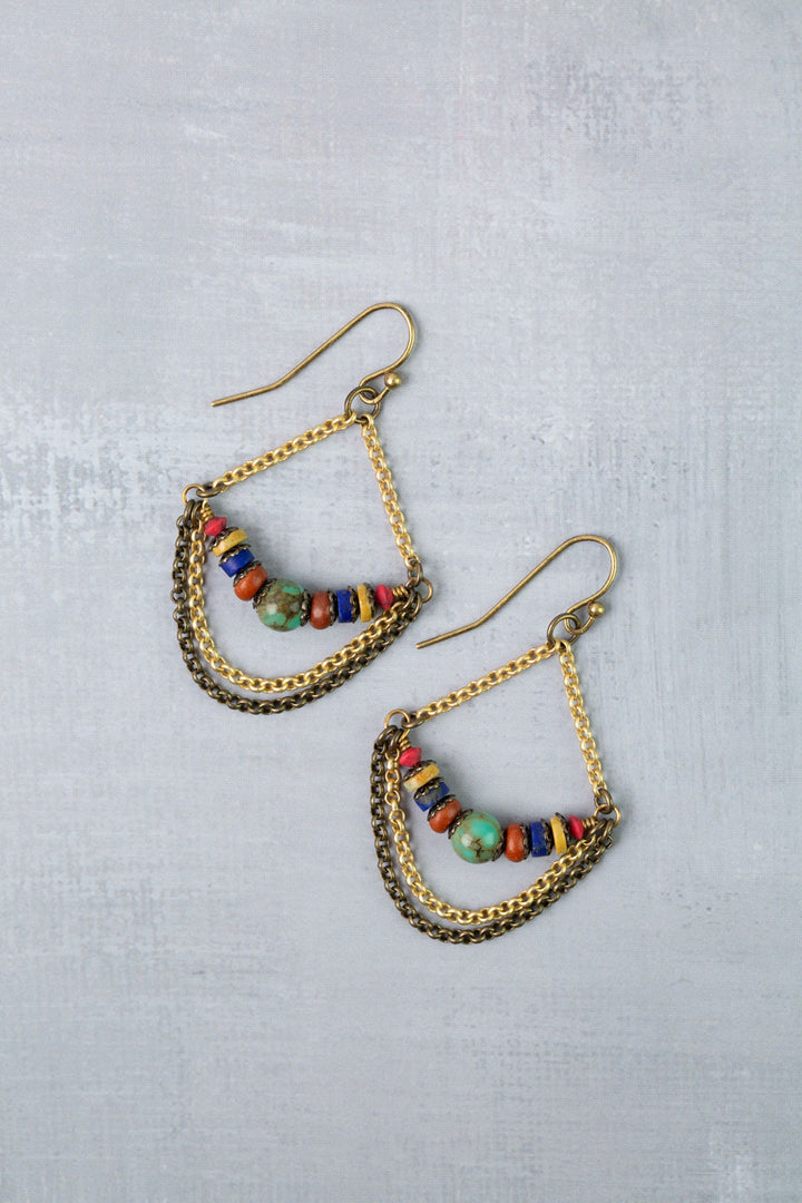 Love One Another Wood, Turquoise, Lapis Statement Earrings