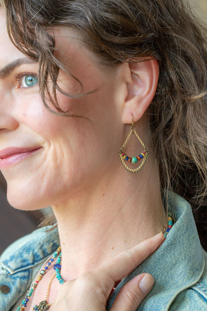 Love One Another Wood, Turquoise, Lapis Statement Earrings