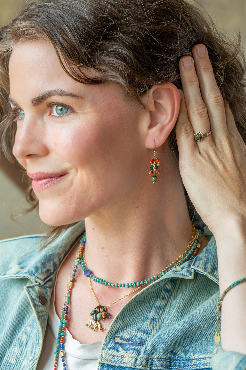 Love One Another Red Coral, Turquoise, Lapis Dangle Earrings