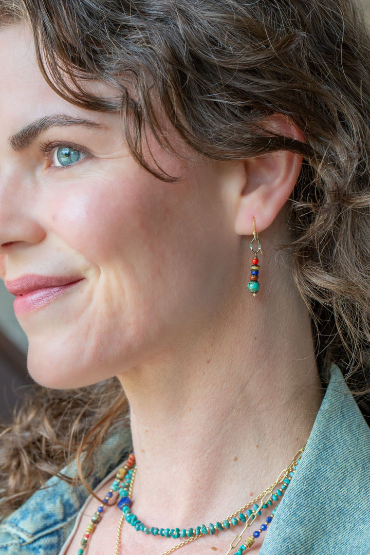 Love One Another Lapis, Turquoise, Red Coral Simple Earrings
