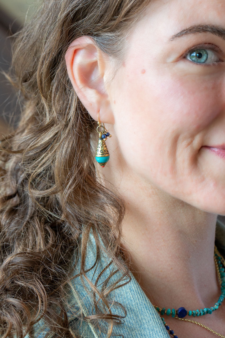 Love One Another Lapis, Turquoise, Red Coral Statement Earrings