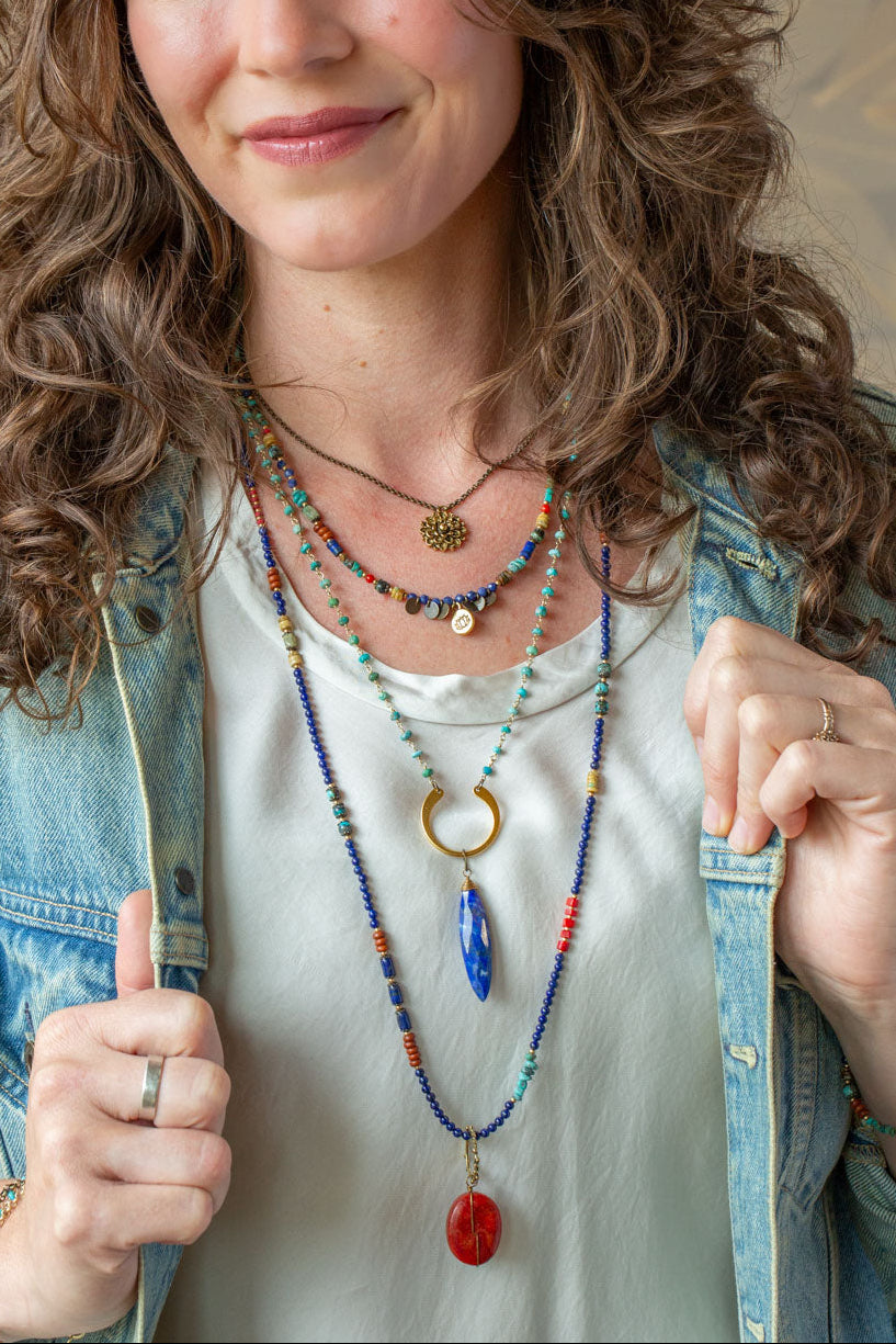 Love One Another 18.5-20.5" Lapis, Turquoise, Wood Collage Necklace