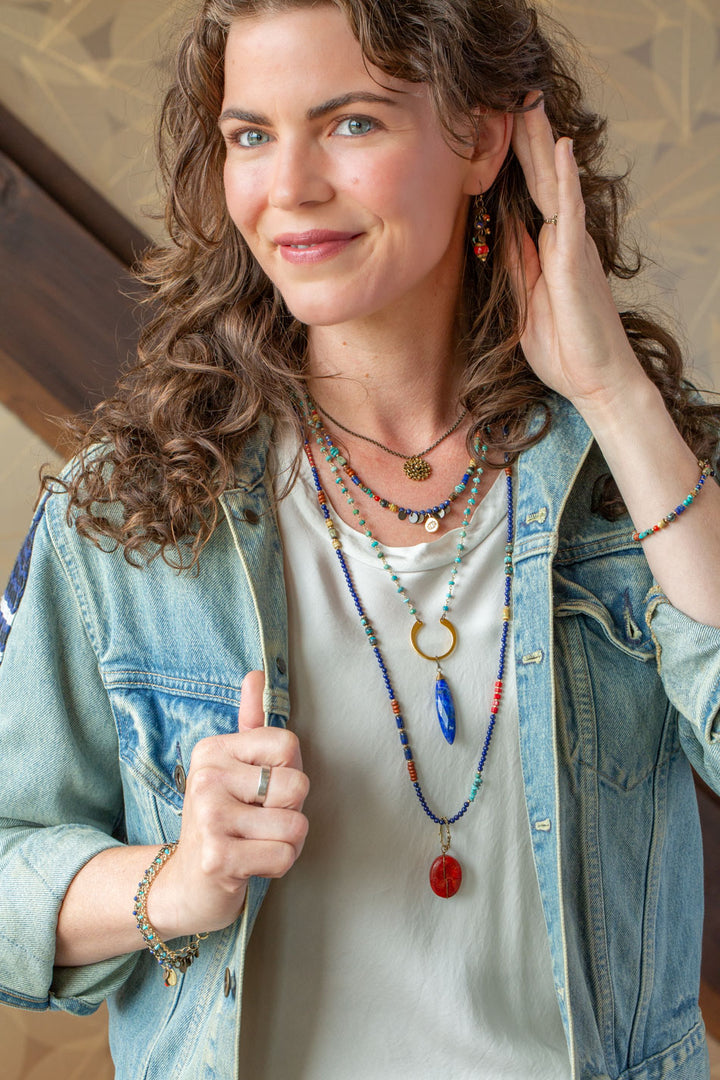 Love One Another 31.5-33.5" Turquoise, Lapis, Red Coral Statement Necklace