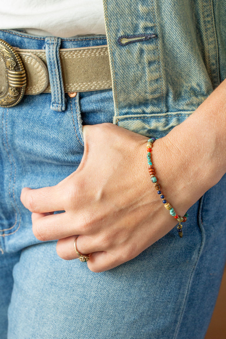 Love One Another 7.5-8.5" Lapis, Turquoise, Red Coral Collage Bracelet
