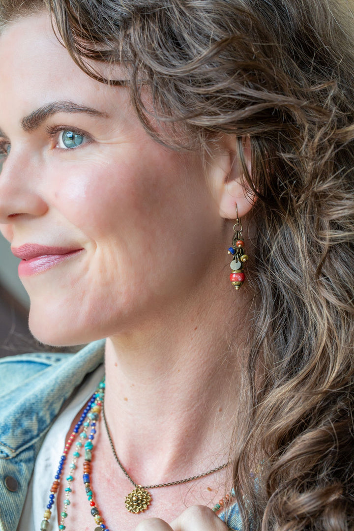 Love One Another Turquoise, Red Coral, Lapis Dangle Earrings