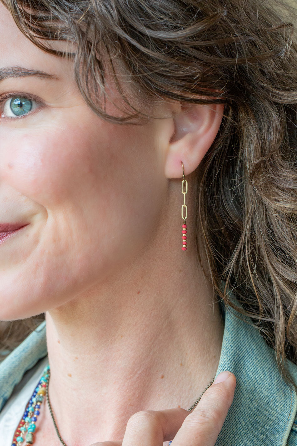 Love One Another Red Coral Simple Earrings