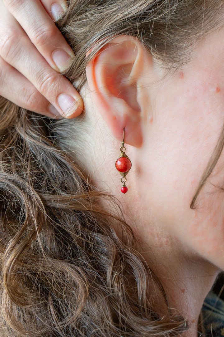 Love One Another Red Coral Herringbone Earrings