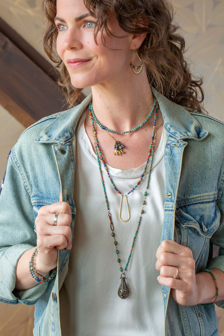 Love One Another 32.5-34.5" Lapis, Turquoise, Red Coral Statement Necklace
