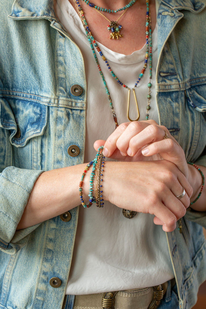 Love One Another 7.5-8.5" Lapis, Turquoise, Red Coral Multistrand Bracelet