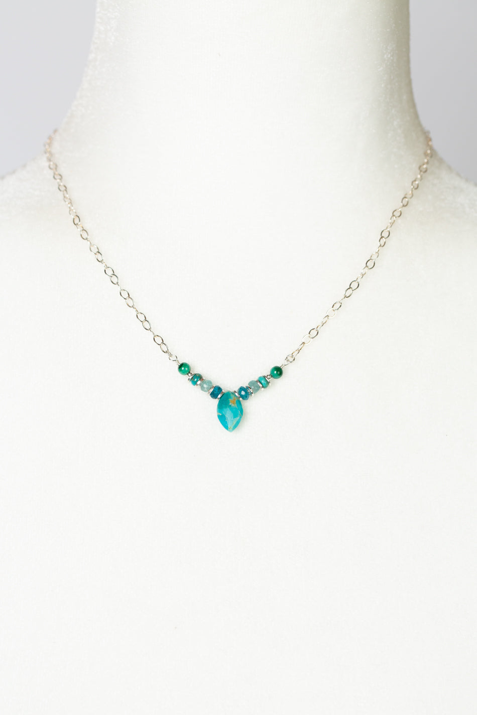 Limited 15-17" Apatite, Malachite With Turquoise Simple Necklace