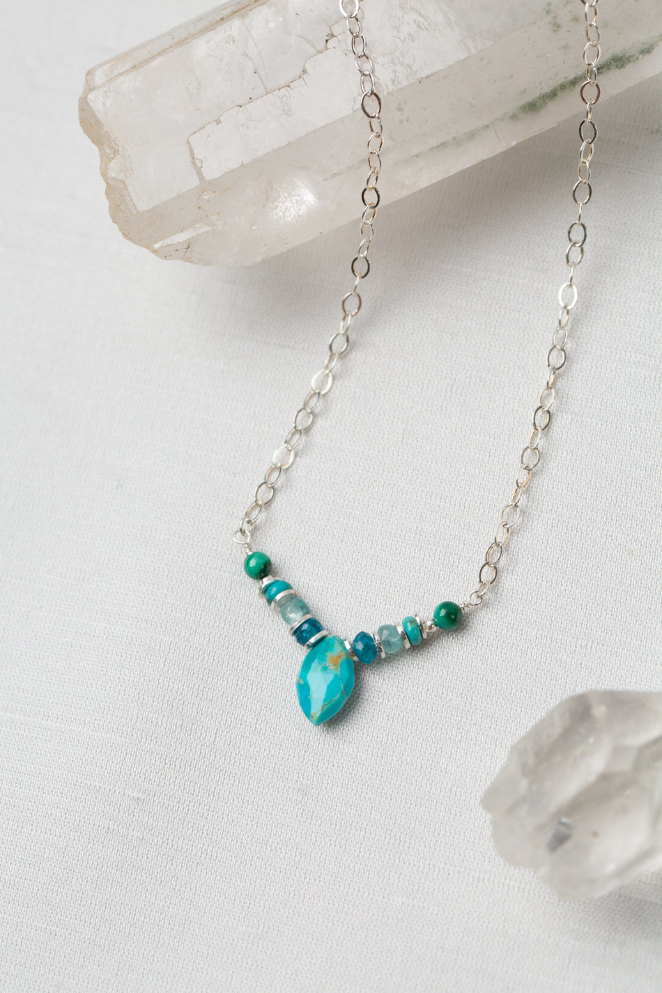 Limited 15-17" Apatite, Malachite With Turquoise Simple Necklace