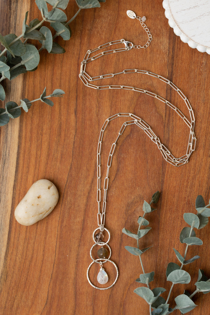Limited 32-34" Labradorite, Smoky Quartz With Rainbow Moonstone Tassel Necklace