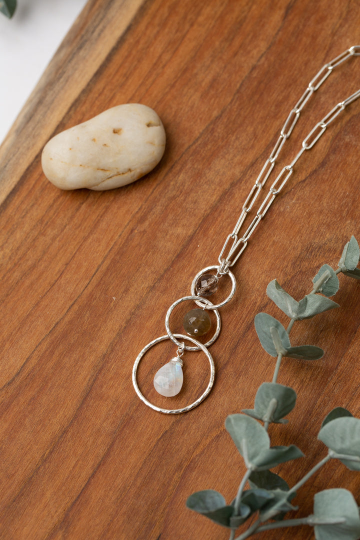 Limited 32-34" Labradorite, Smoky Quartz With Rainbow Moonstone Tassel Necklace