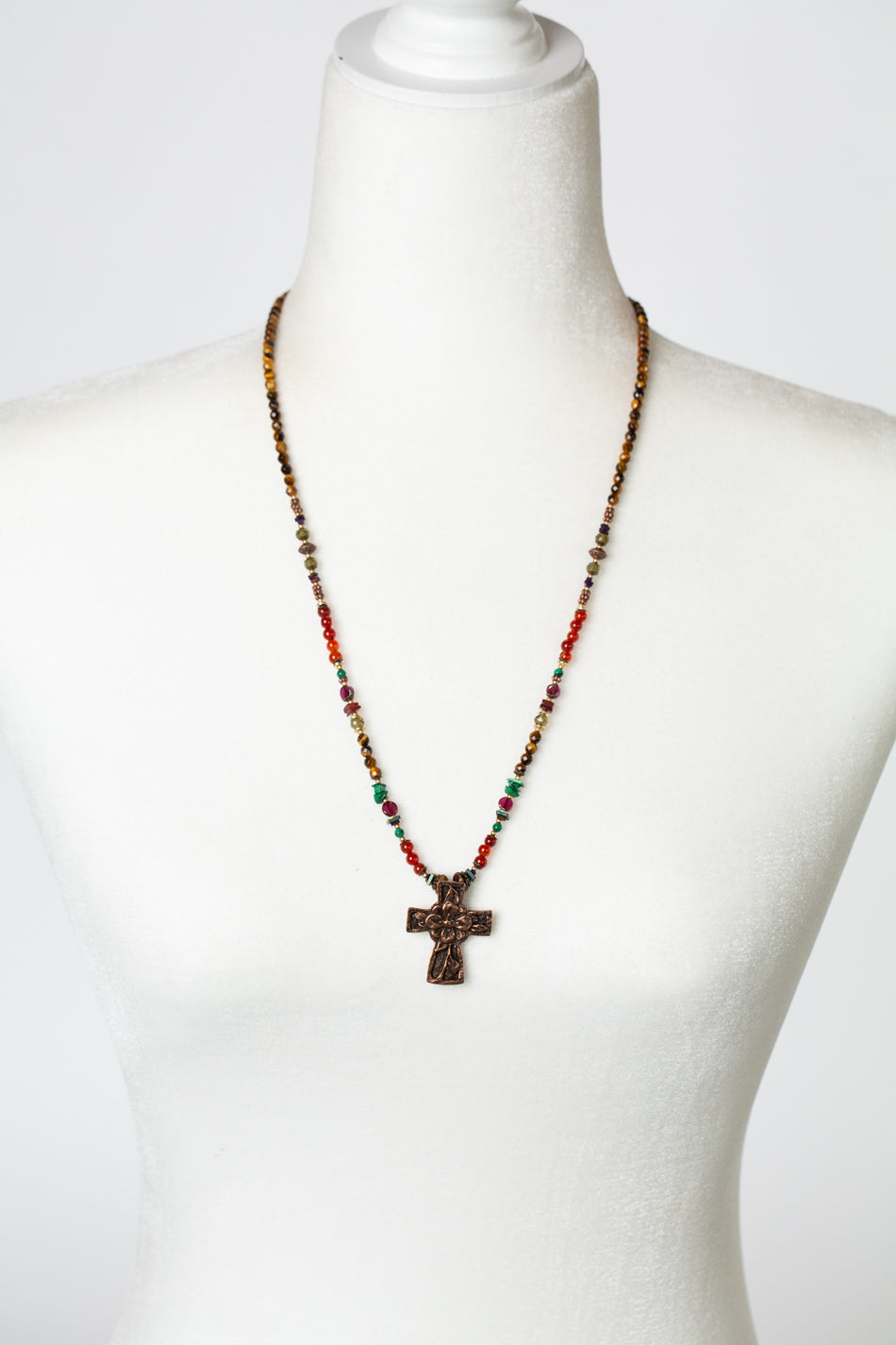 Limited Edition Adjustable Cat's Eye, Garnet With Copper Cross Statement Necklace