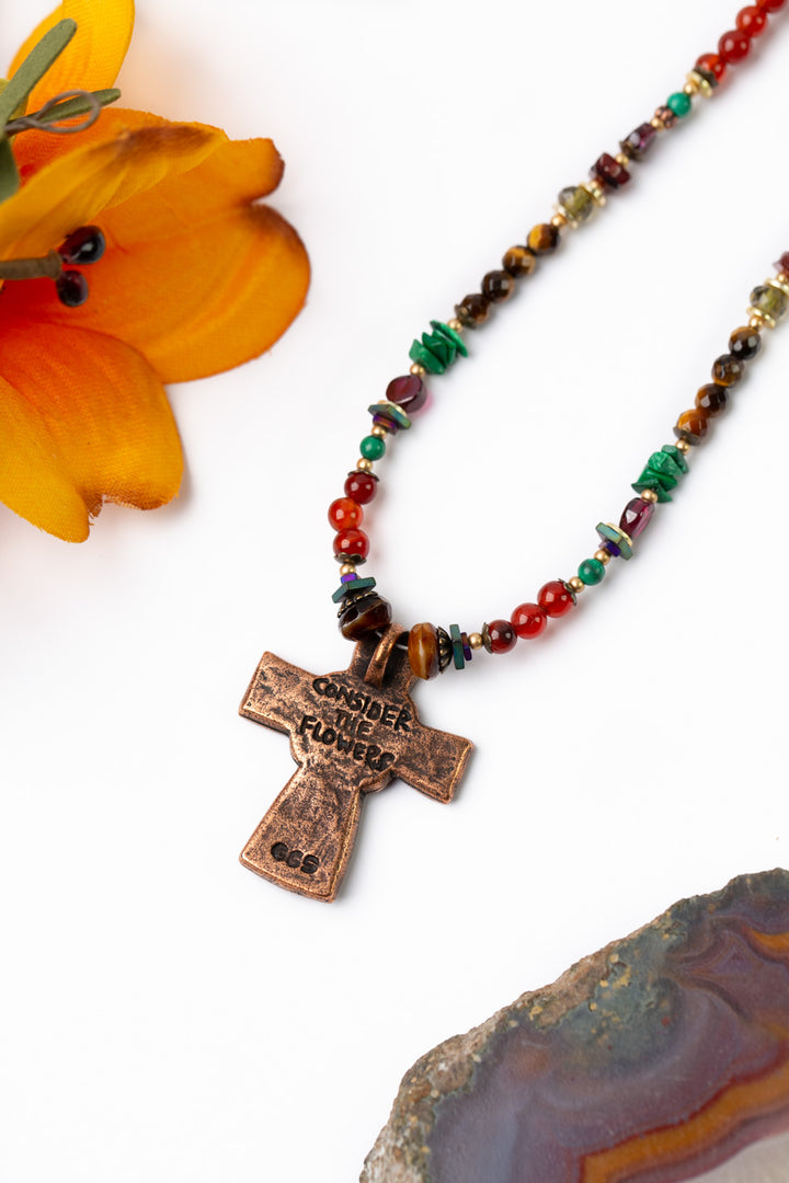 Limited Edition Adjustable Cat's Eye, Garnet With Copper Cross Statement Necklace