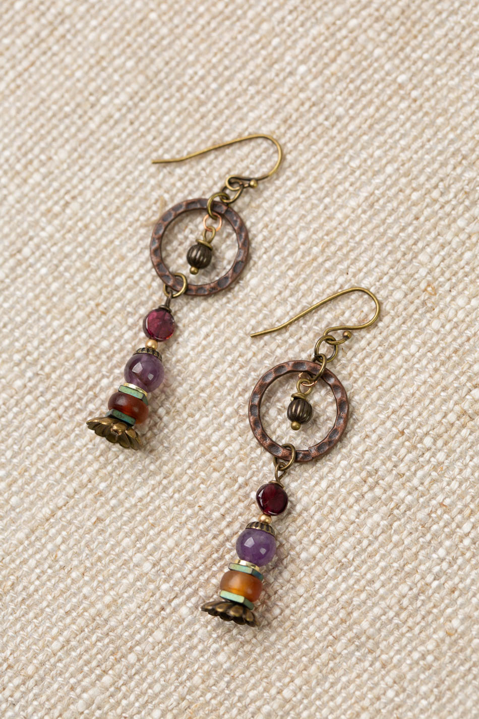 Limited Edition Garnet With Amethyst Dangle Earrings
