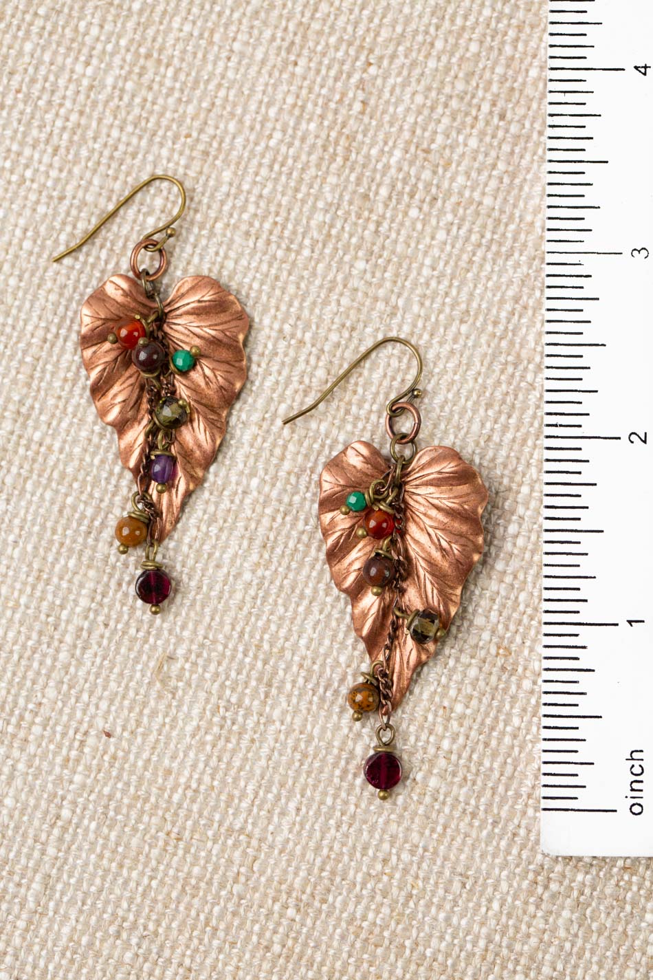 Limited Edition Garnet, Amethyst, Cat's Eye With Antique Brass Leaf Statement Earrings