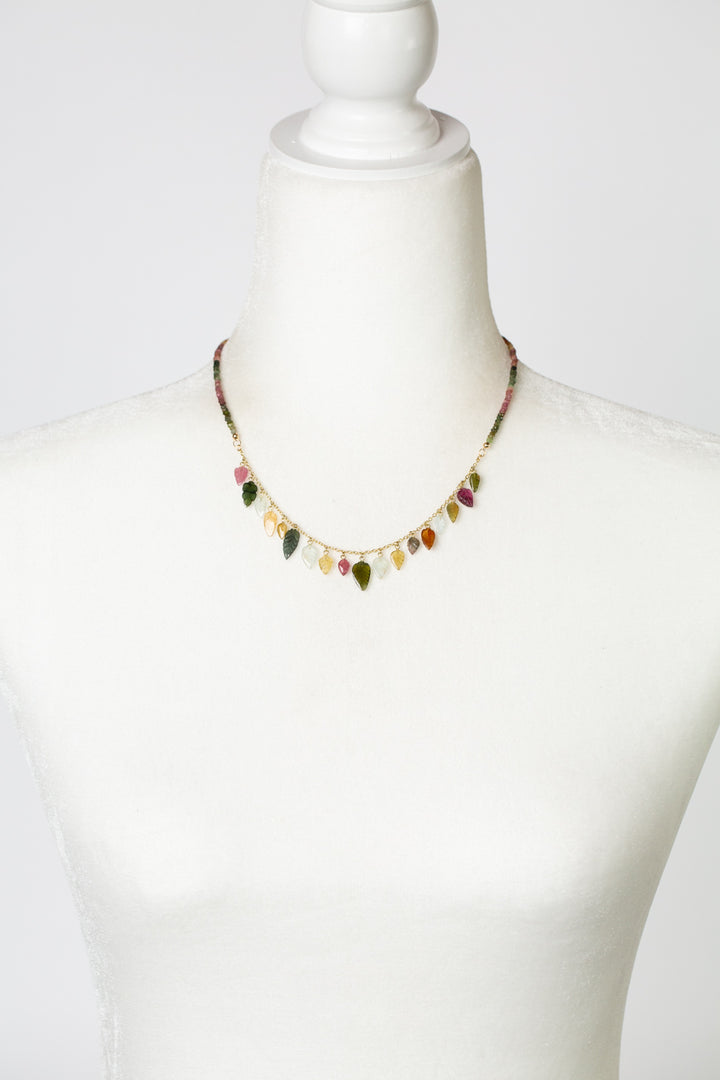 Limited Edition 16.25-18.25" Tourmaline Carved Leaves Simple Necklace
