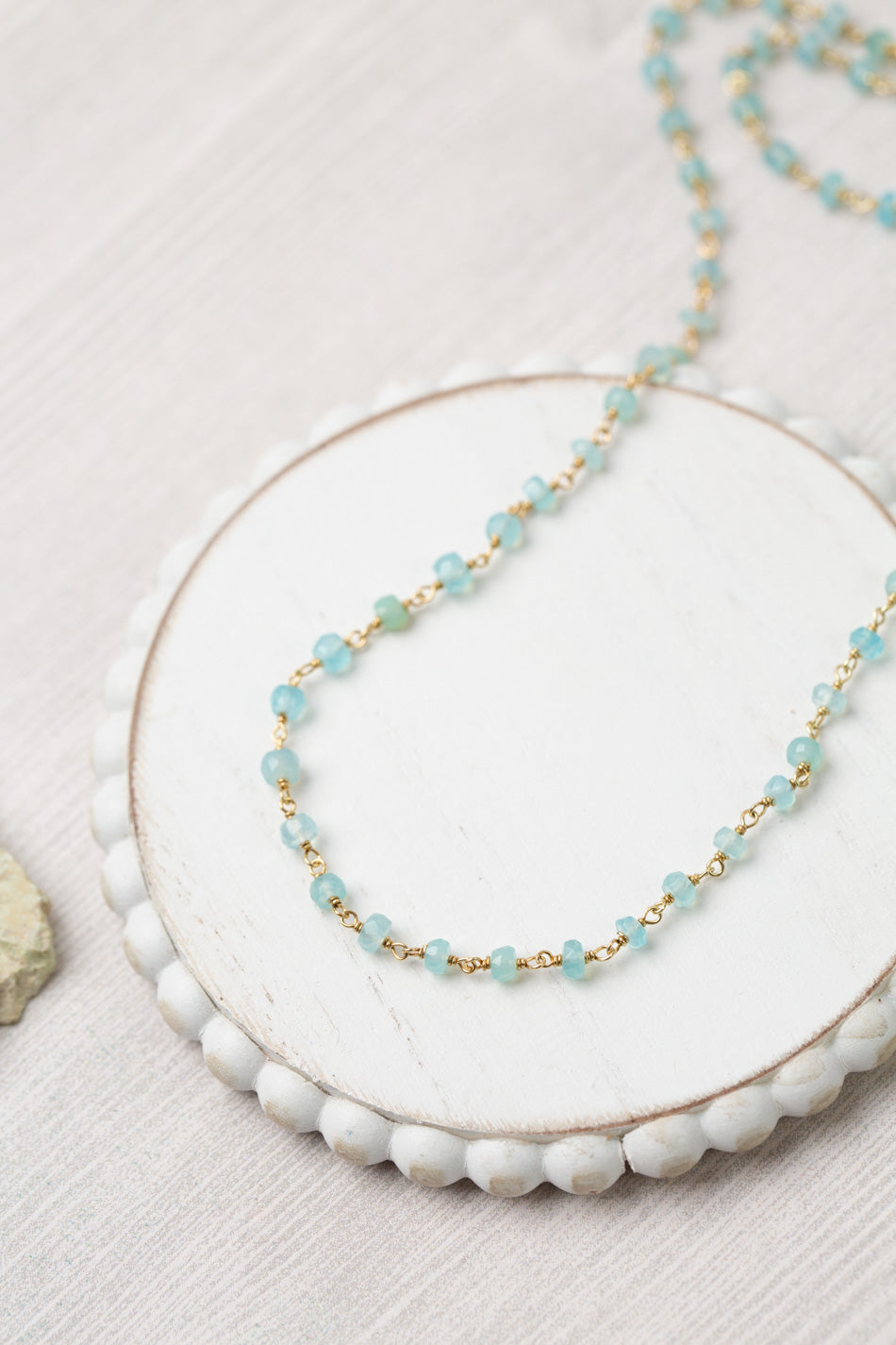 Limited Edition 21.5-23.5" Faceted Aqua Chalcedony Simple Necklace