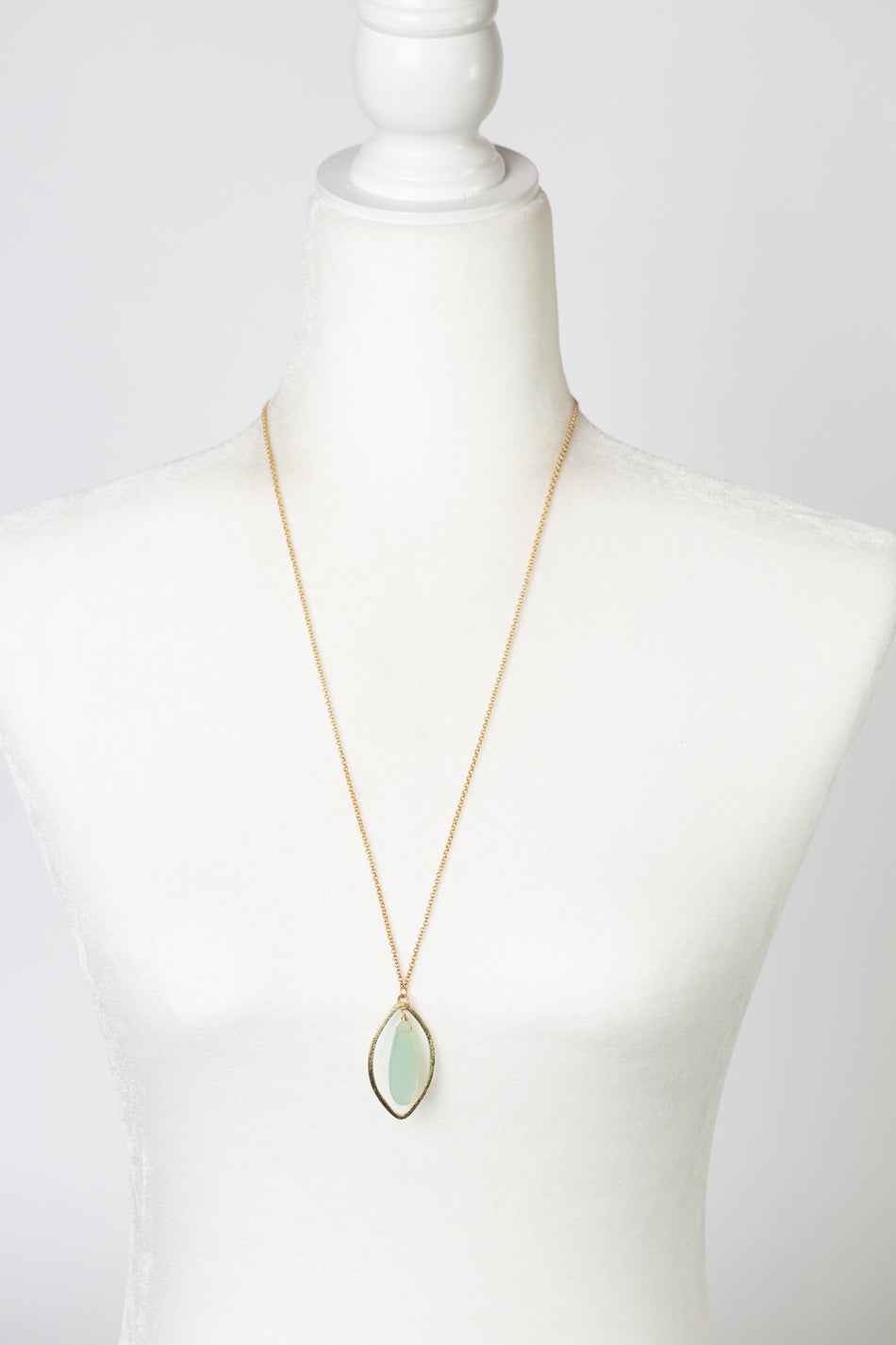 Limited Edition 25-27" Faceted Chalcedony Drop Pendant With Brushed Gold Oval Simple Necklace