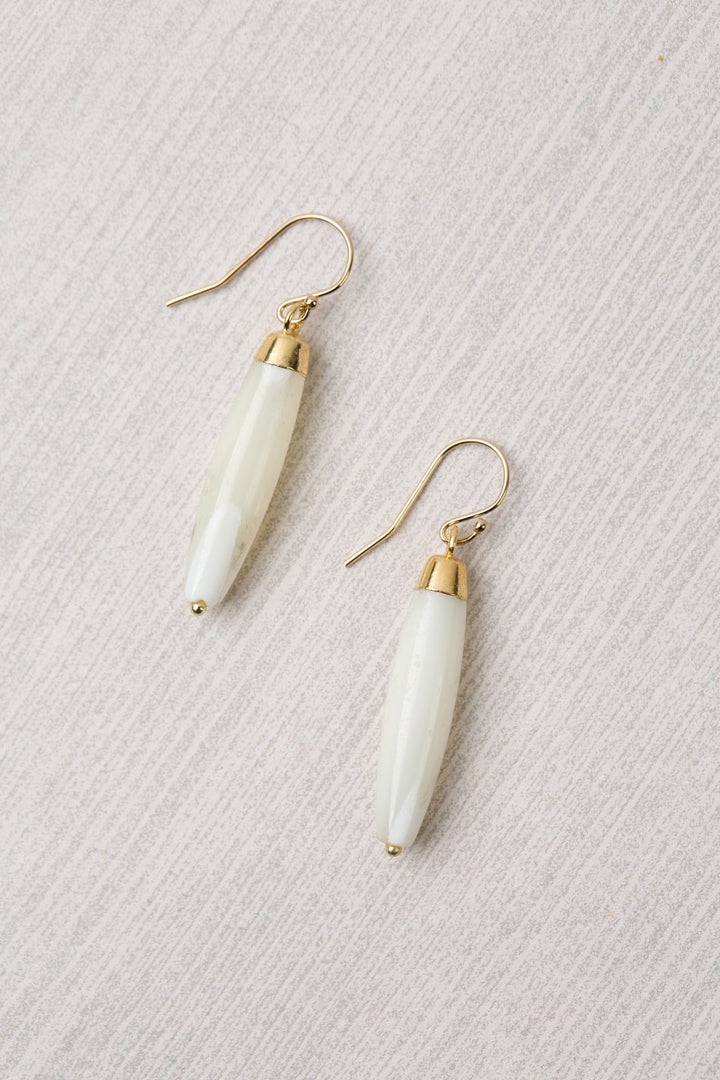 Limited Edition Smooth Spindle Shaped Mother Of Pearl Simple Earrings