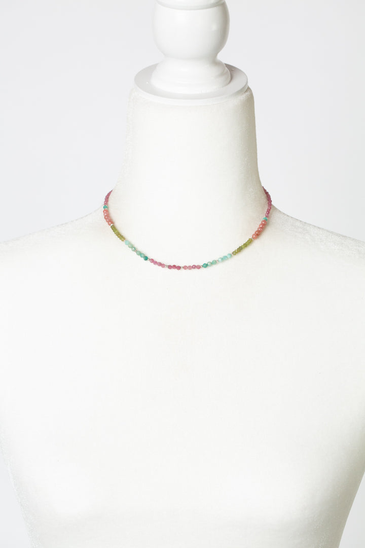 Limited Edition 14-16" Pink Tourmaline, Rhodochrosite, Amazonite Simple Necklace
