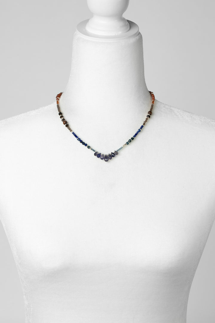 Limited Edition 16-18" Sapphire, Hessonite, Garnet, Lapis Lazuli With Iolite Droplet Briolettes Collage Necklace