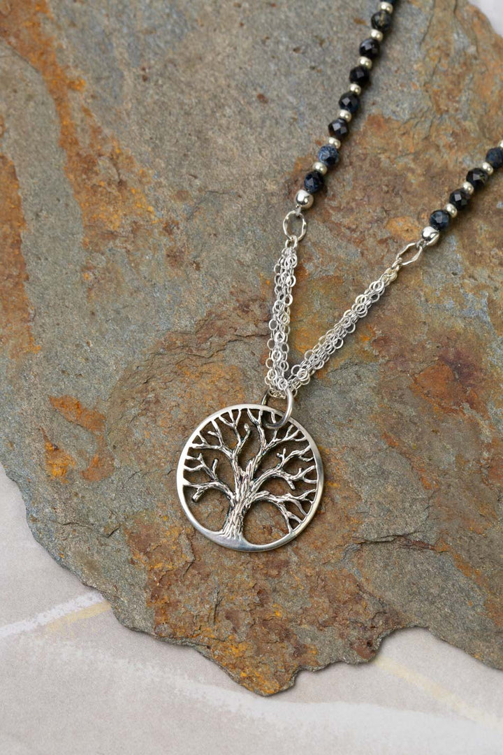 Limited Edition 20-22" Faceted Pietersite With Silver Tree Of Life Pendant Simple Necklace