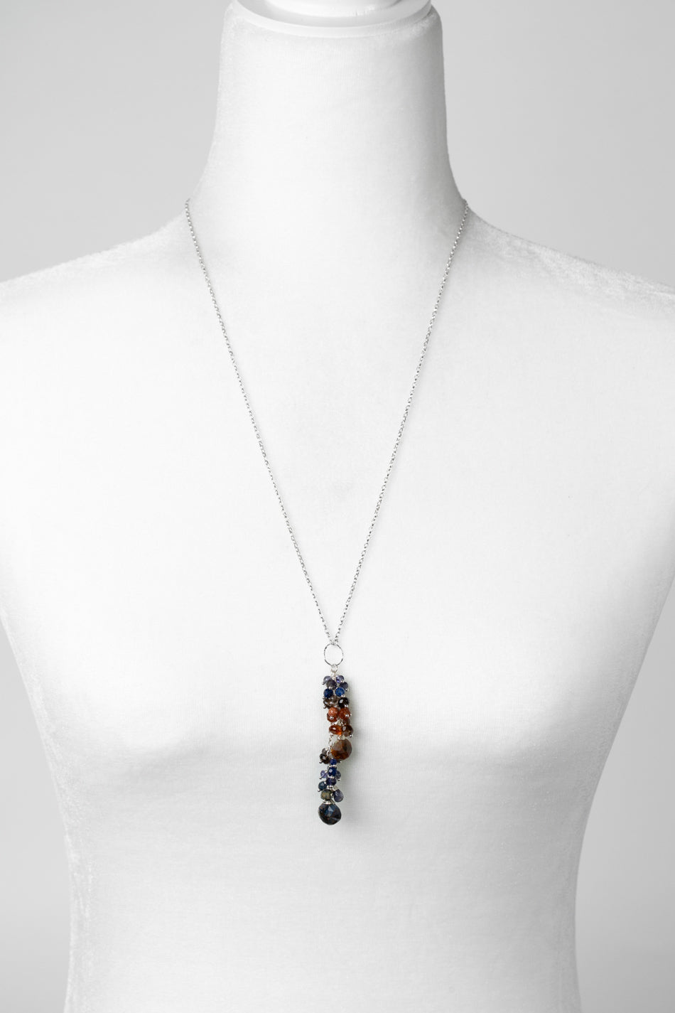Limited Edition 25.5-27.5" Hessonite Garnet, Lapis Lazuli, Iolite With Faceted Pietersite Briolettes Cluster Necklace