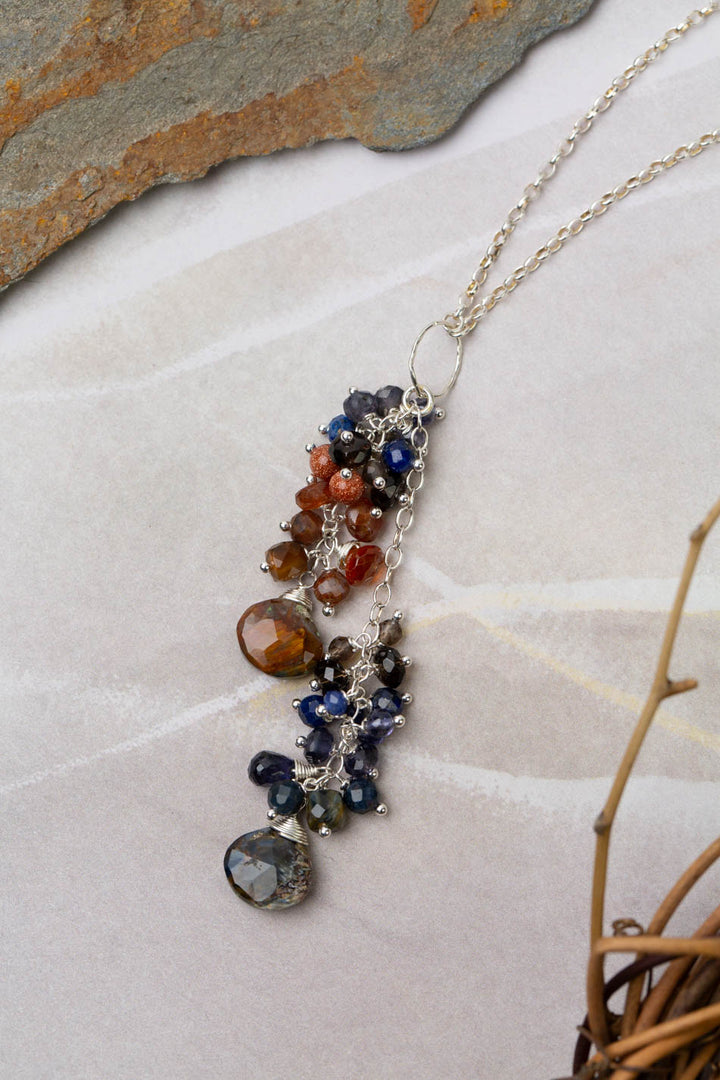 Limited Edition 25.5-27.5" Hessonite Garnet, Lapis Lazuli, Iolite With Faceted Pietersite Briolettes Cluster Necklace
