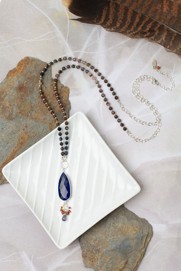 Limited Edition 31-33" Faceted Pietersite With Lapis Lazuli, Goldstone And Iolite Briolette Dangles Statement Necklace