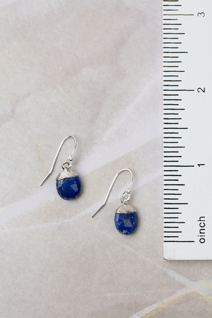 Limited Edition Faceted Silver Plated Lapis Lazuli Oval Bezel Simple Earrings